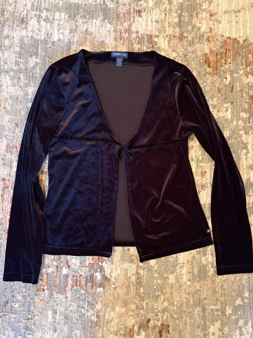 Limited Too Y2K Black Velvet Tie-Front Top Girls XL 16